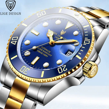 

LIGE Design Men Automatic Watch Sapphire Luxury Mechanical Wristwatch Stainless Steel Waterproof Watch Men Mekaniska klockor+box