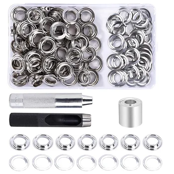 

100 Sets Grommet Tool Kit Grommet Setting Tool and Grommets Eyelets for Tarpaulin Fabric Craft Making (1/2 Inch )