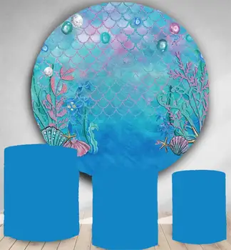 

Little Mermaid backdrop candy cake banner under the sea scale round circle panel background baby shower birthday party decor