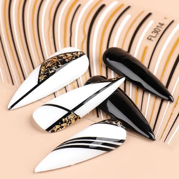 

1pcs 3D Nail Sticker Black Wave Curve Gold Stripe Line Adhesive Star Moon DIY Nails Decal Decorations Manicure Tip JIFL3013-3024