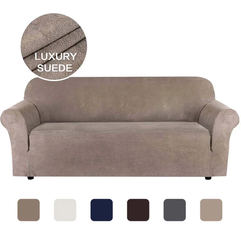 New Suede Fabric Sofa Cover Solid Color Elastic All-inclusive pet-proof Slipcover for Living room Furniture Stretch Couch Capa | Дом и сад