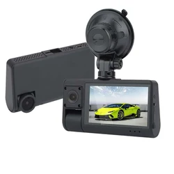 Dash Cam – 3 caméras de tableau de bord 3 pouces, double caméra, lecture vidéo avec chronométrage 
