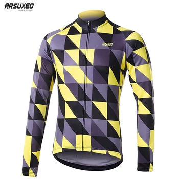

ARSUXEO Men's Winter Fleece Cycling Jersey Pro Team Long Sleeve Moutain Bike Bicycle MTB Jersey Cycling Clothing Warm