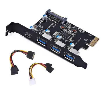 PCI-E to Type C (1), Type A (3) USB 3.0 4-Port PCI Express Expansion Card Desktop with 15 pin SATA Power Cables dovewill pci e sata 3 to usb 3 0 4 port pci express expansion card 4 usb 3 0 ports
