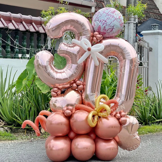 26/34pcs Set di palloncini per compleanno in oro rosa palloncini con numero  di lamina da 32 pollici 18 20 30 40 50 anni forniture per decorazioni per  feste di compleanno per adulti