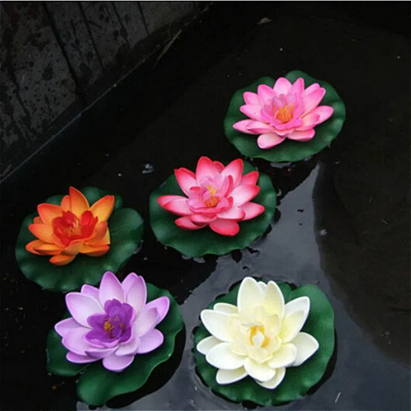 SUEF 1PCS Free Shipping Artificial Lotus Water Lily Floating Flower Pond Tank Plant Ornament 10cm Home Garden Decoration@2 | Дом и сад