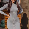 Cryptographic Long Sleeve Lace Up Mini Dresses Knitting Club Party Dress Elegant Bodycon Dress Autumn Mock Neck Dress Casual ► Photo 2/6