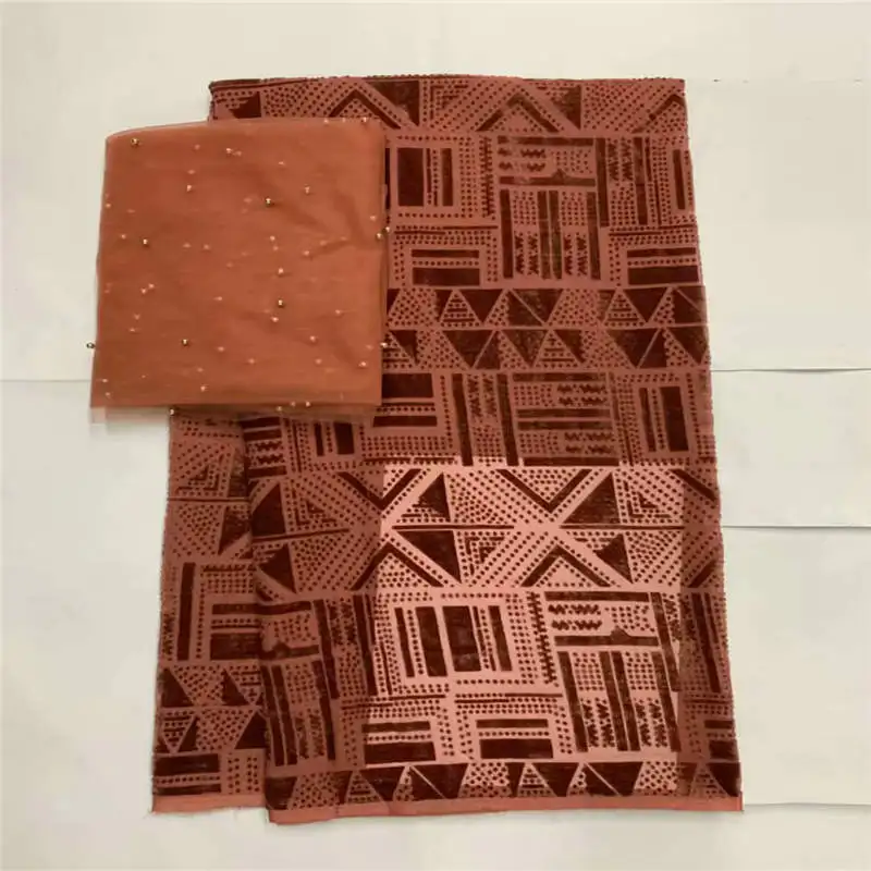 Дизайн высокого качества модный Печатный шелковистый бархат 5 ярдов и 2 ярдов шифоновой ткани тюля! LXF9237