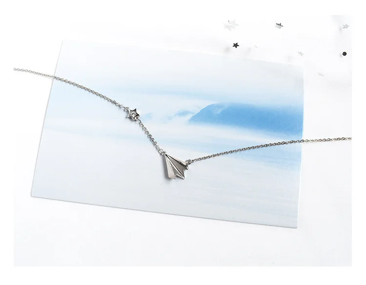 S925 Fine Silver Paper Airplane Necklace Korean-style INS Simple Modern And Trendy/women Choker Playful Cool Versatile Accessori