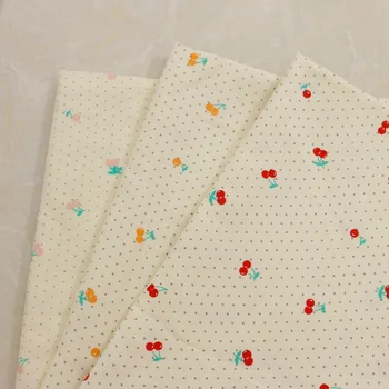 

Spring and Summer Korean -Style Cherry Dot Prints Cotton Fabric Girls' Dress Shirt Twill Washed Cotton Fabric