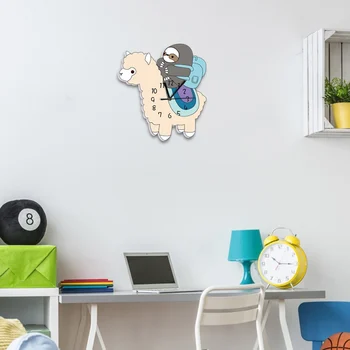 

Cartoon Alpaca Decorative Wall Clock Sticker Silent Quartz Movement Pin Display Single Side Arabic Number Wall Clock 1