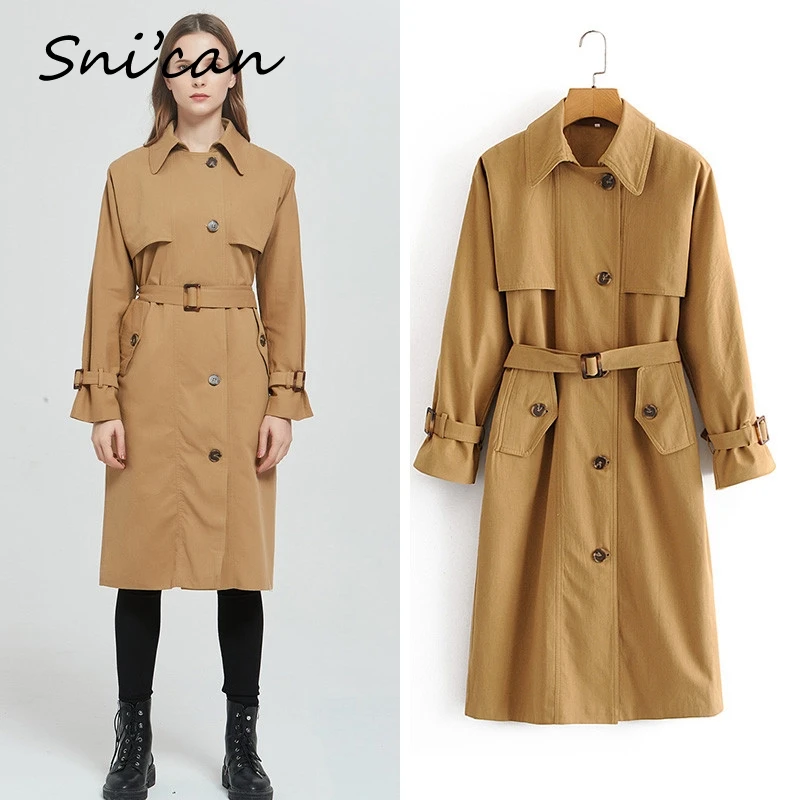 

Snican solid autumn winter long blazers women fashion button sashes chaquetas de mujer 2020 basic office ladies clothing abrigos