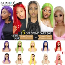 Розовый Синтетические волосы на кружеве парик человеческих волос 13X4 бразильские волосы Рэми прямые 1B 613 красные, синие зеленый фиолетовый эффектом деграде(переход от темного к парик шнурка 150% Плотность