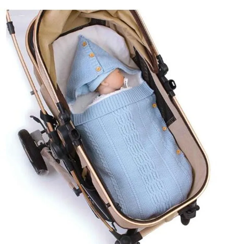 

Baby Sleeping Bags Envelopes 0-6M Autumn Winter Thick Sleep sacks For Infant wheelchair Solid Knit Newborns Swaddle Wrap Cocoon
