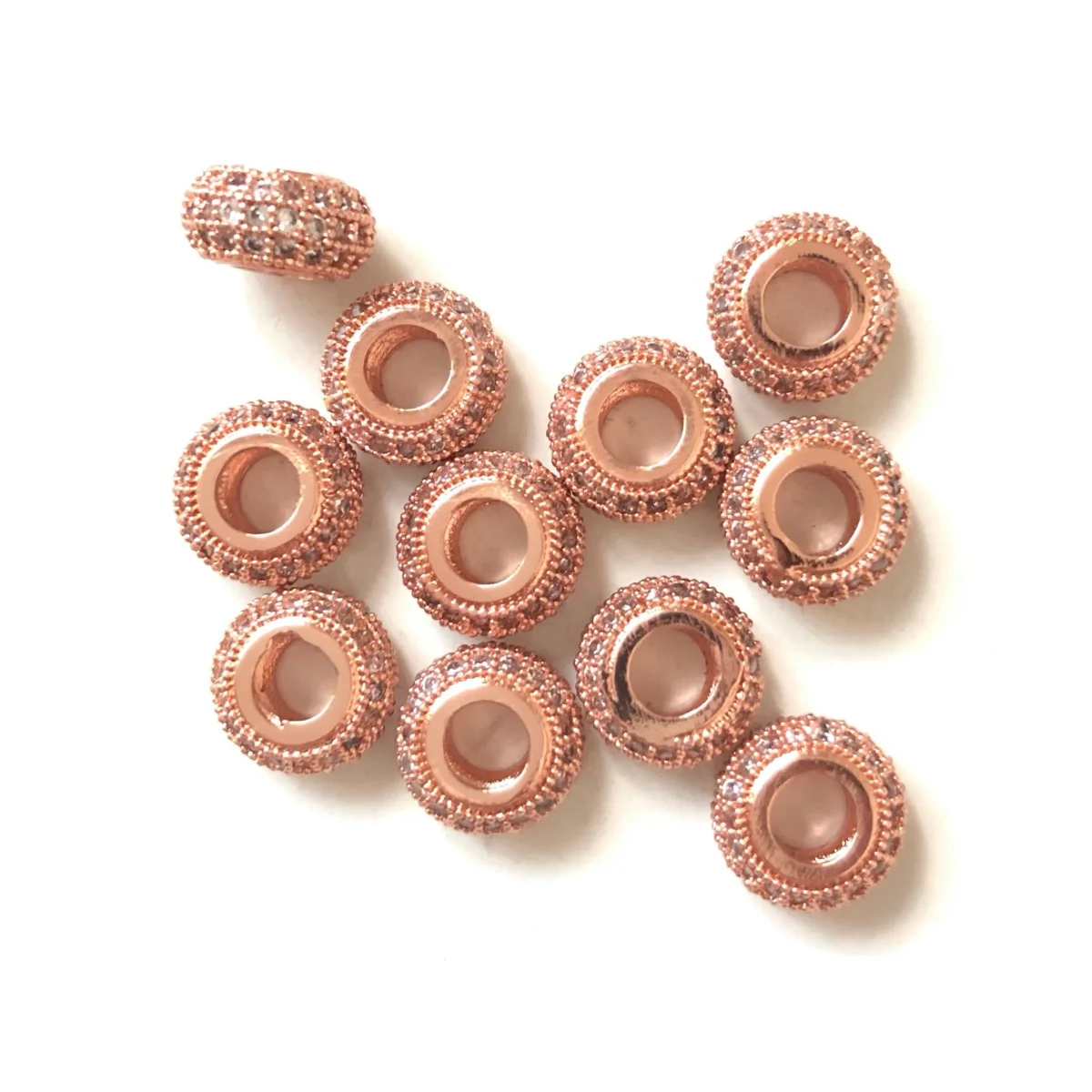 20pcs/lot 8mm Large Hole Wheel Spacer Beads Women Bracelet Girl Necklace Making Zirconia Paved Copper Jewelry Accessory Findings