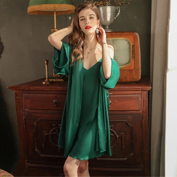 

Sexy sleepwear sets 2020 New night gown silk dress women pijamas dress plus size sleep set womens nightgown 2pcs Sexy nightwear
