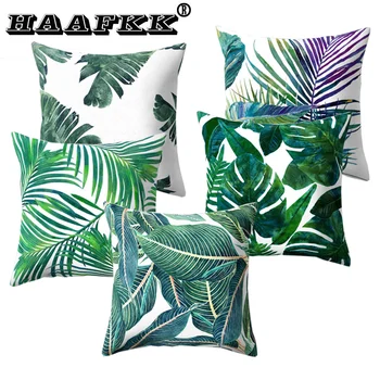 

Tropical plants Decorative Pillows Case green Palm leaf Velvet Cushion Cover Home Pillowcase Sofa Black White Pillow Cover