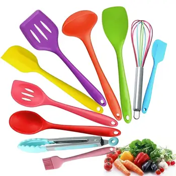 

10Pcs/Set Cooking Tools Set Heat-Resistant Silicone Cookware Non-Stick Kitchen Utensils urner Tongs Spatula Soup Spoon Shovel