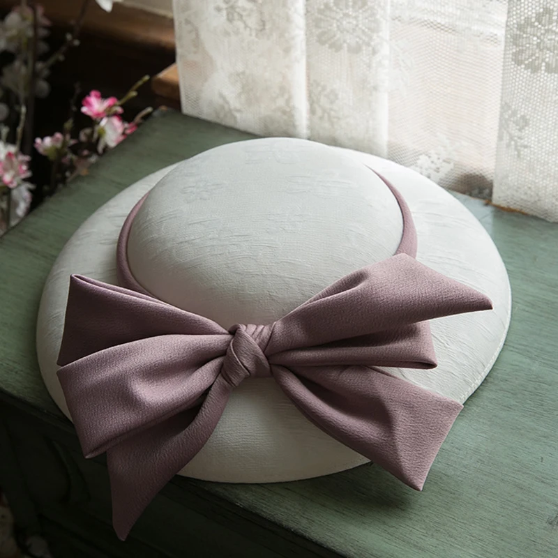 

Elegant Purple Bowknot Fascinator Wedding Bridal HairClip Hat For Party Cocktail Headpiece Lady Floral Pattern HeadWear