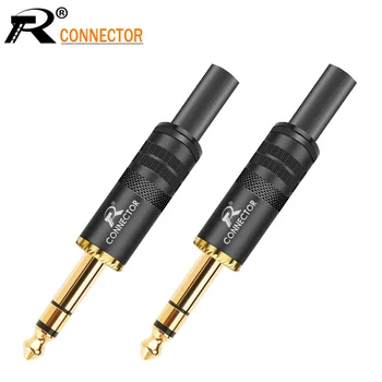 

1/4" 6.35mm Jack Microphone plug 6.35mm stereo Male plug Assembly wire Connector Smoothly plating Audio speaker with spring