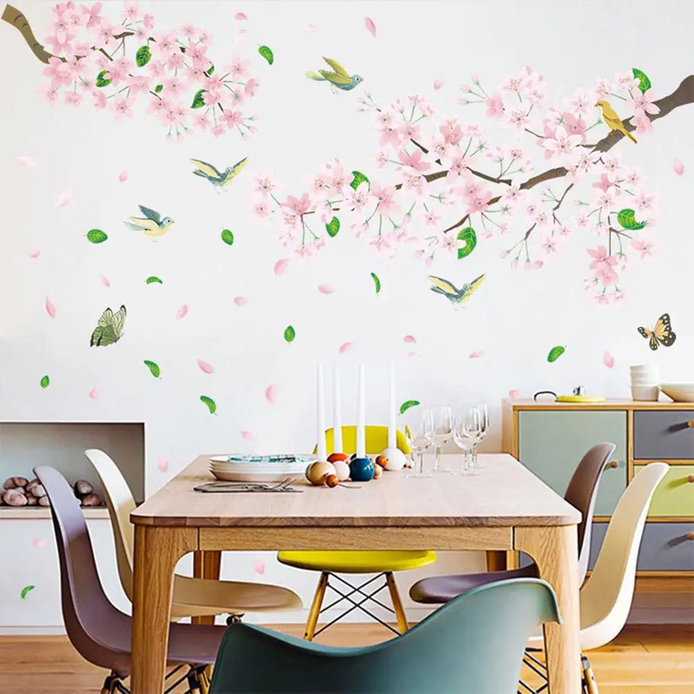 Наклейки на стену с розовыми цветами и птицами 60*45 см * 2 шт. DIY домашний декор для