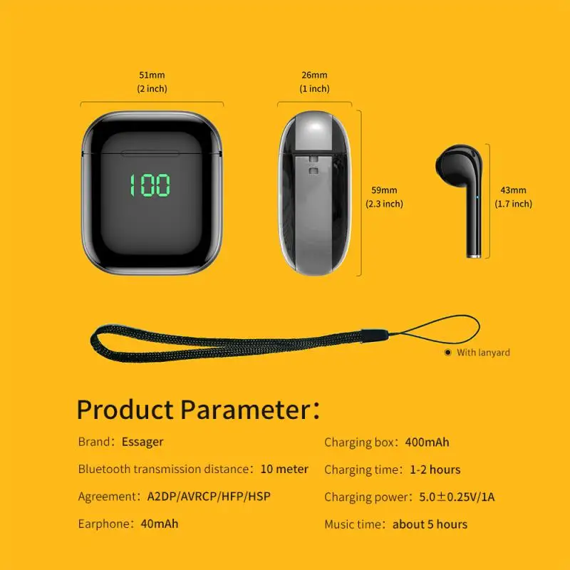 Essager K60 TWS Wireless Earphone Bluetooth Headphone True Wireless Earbuds In Ear Headset For Xiaomi Phone Handsfree Ea