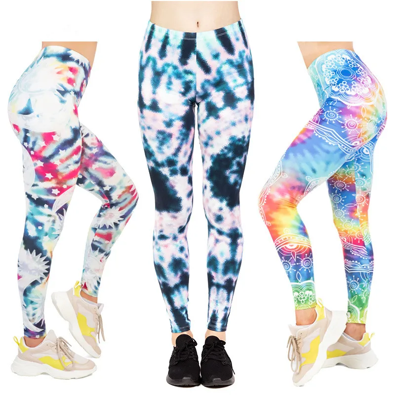 Леггинсы серии Tie dye европейские и американские женские удобные облегающие