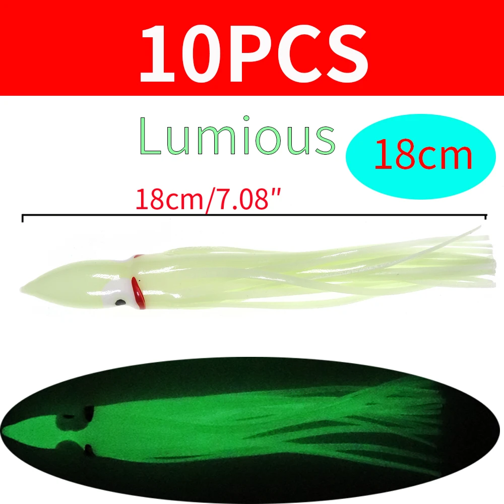 5-18cm Luminous Squid Skirts Soft Lure pesca Night Fishing Lure Octopus  Glow Rubber Artificial Bait for Saltwater Fishing