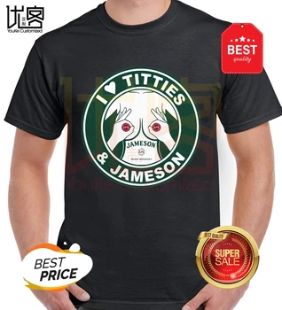 

love-titties-jameson-irish-whiskey men's women's 100% cotton short sleeves tops tee printed Crewneck casual t-shirt