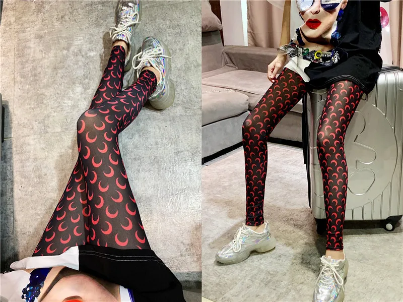 women's fashion 2020 Fashion Summer Streetwear Pencil Pants Women Blingbling Shiny High Waist Stretch Ice Silk Print Moon Leggings Sweatpants joggers for women