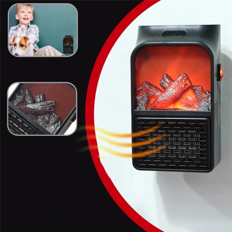 

900W Mini Electric Wall-Outlet Flame Heater US Plug Air Warmer PTC Ceramic Heating Stove Radiator Household Wall Handy Fan