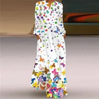 Butterfly Printing Women Sundress 2023 Spring Vintage  Long Sleeve V-neck Maxi Dress Elegant Ladies Long Dresses Female Vestidos - Image 5