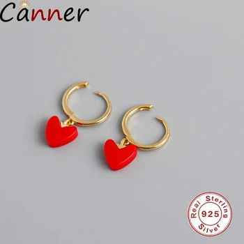

CANNER Real 925 Sterling Silver Stud Earrings For Women Party Christmas New Year Small Red Love Heart Earrings Accessories
