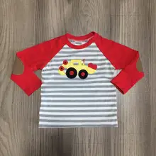 Новая весенняя полосатая нашивка на День святого Валентина для маленьких мальчиков, красный и серый цвета, хлопковая футболка с надписью «digger» и надписью «love heart» Детская одежда