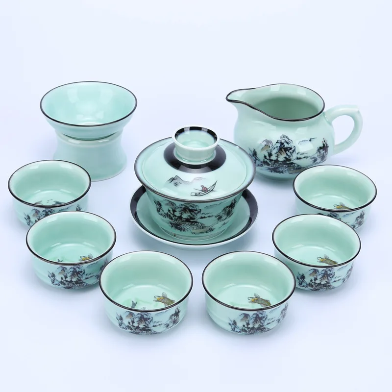 Стильный чайник с ручной росписью Celadon набор термостойкий чайный набор кунг-фу чайник офисная Бытовая Питьевая утварь WSHYUFEI