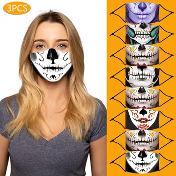 

3PC Mask + 3 Filters Reusable Cotton Face Mask Fashion Halloween Print Adult Design Mask Mouth Mask With Design Mascarillas