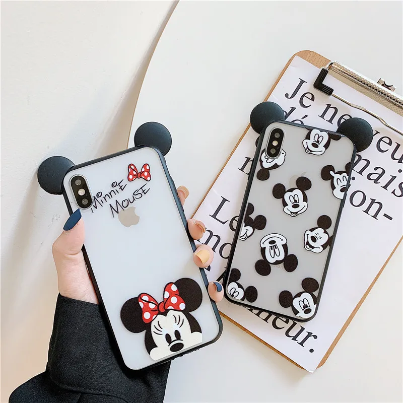 3D mouse ear matte transparent Minnie cartoon hard soft phone case for iphone X XR XS MAX 6S 7 8 plus cover coque