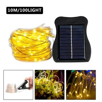 

10M Solar Power Outdoor Light LED Garden String Lights 100LED Fairy Copper Wire LED Strip Decorative Holiday Wedding Xmas Party