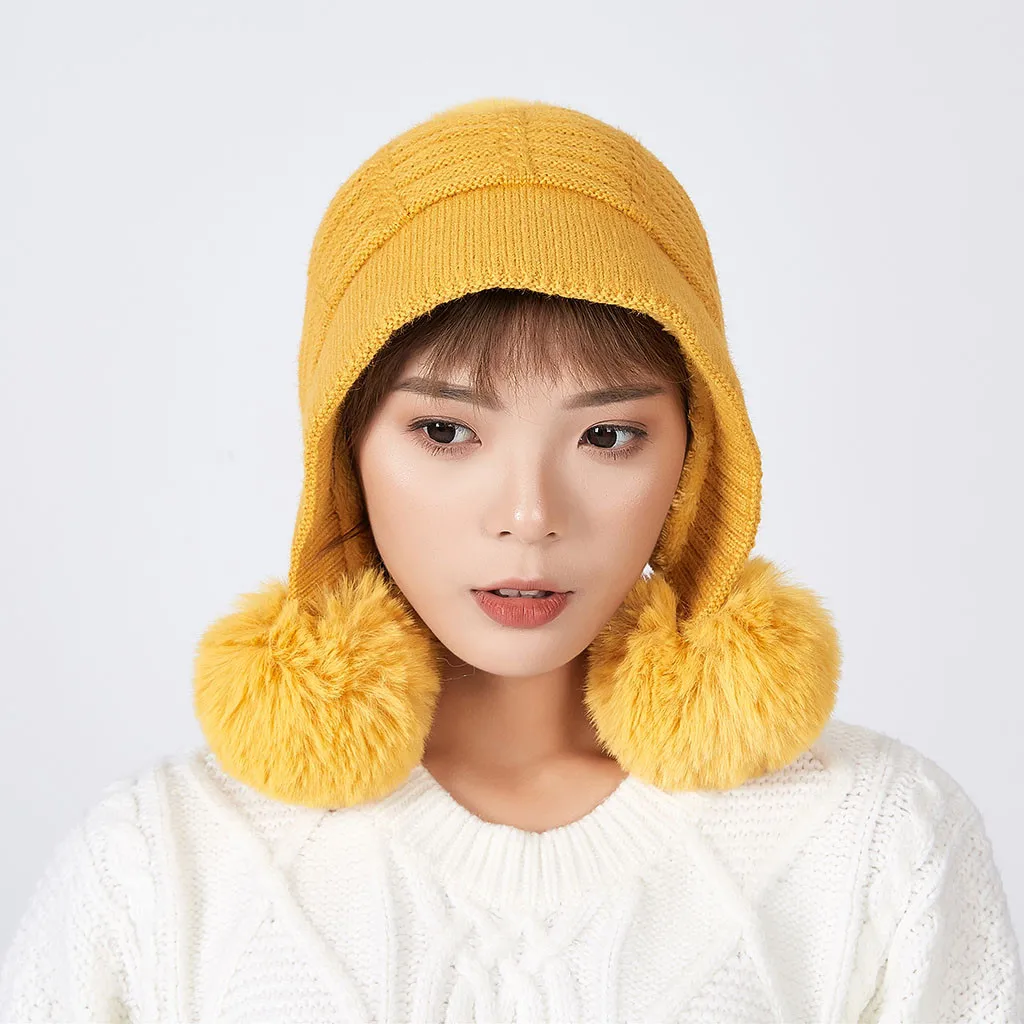 Winter Hats for Woman Knitted Solid Cute Warm Hat Girls Female Caps Fashion Collar Plus Wild Thick knit