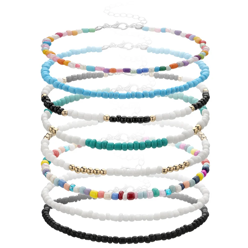 1 PC New Handmade Beaded Anklet Seed Bead Adjustable Colorful Ankle Bracelet On The Leg Foot Trendy Jewelry For Women Men 21.5cm
