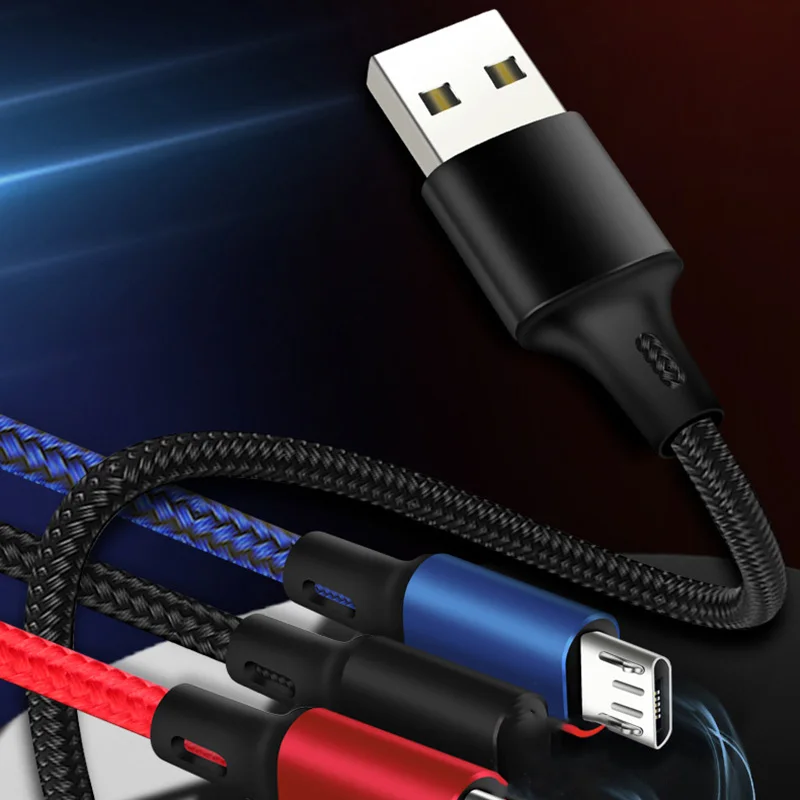 3 в 1 USB кабель для iPhone 6 6S 7 8 X XS зарядное устройство Micro USB кабель для type C USB кабель для телефона Android для huawei samsung