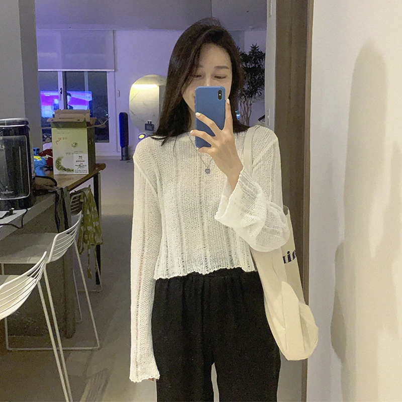 

Pullover sweater into the Korean woman flavour is hollow out sexy brief paragraph loose smock thin sweater sweater air cond