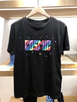 

19 Rainbow Letter Embroidery Round Neck Short Sleeve T Shirt 95086