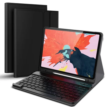 

USA Keyboard for iPad Pro 11 Inch 2018 Separable Tablet Bluetooth Keyboard Leather Case Unique Stripe Design with Pen Holder