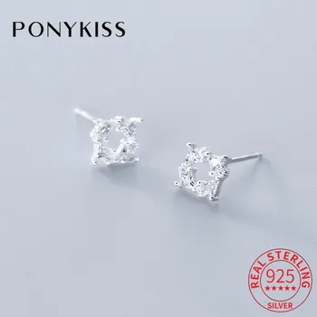 

PONYKISS S925 Sterling Silver Geometric Square Zircon Hollow Stud Earrings Women Party Delicate Elegant Accessory minimlist Gift
