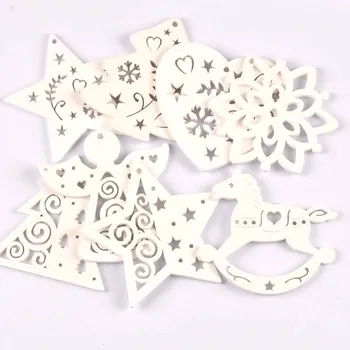 

5pcs+1m hemp rope Christmas Tree Ornament Wooden Hanging Pendants White angels/stars/snowflakes Christmas Decorations for Home