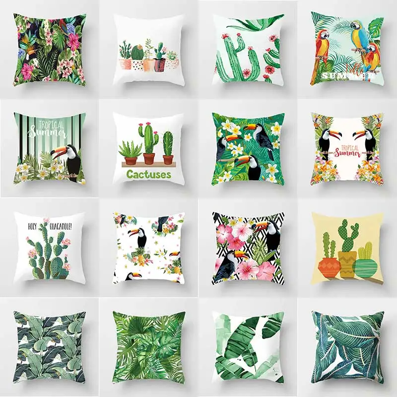 New Tropical Rain Forest Green Leaf pillow case creative Flower Bird Print Pillow Home Sofa decoration cushion polyester | Дом и сад