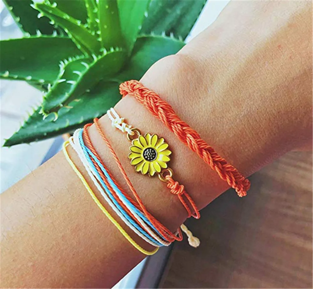 Gofuly богемные Ретро Браслеты волнистые браслеты Набор водостойкий воск струнная веревка Летний пляж Серфер модное ювелирное изделие