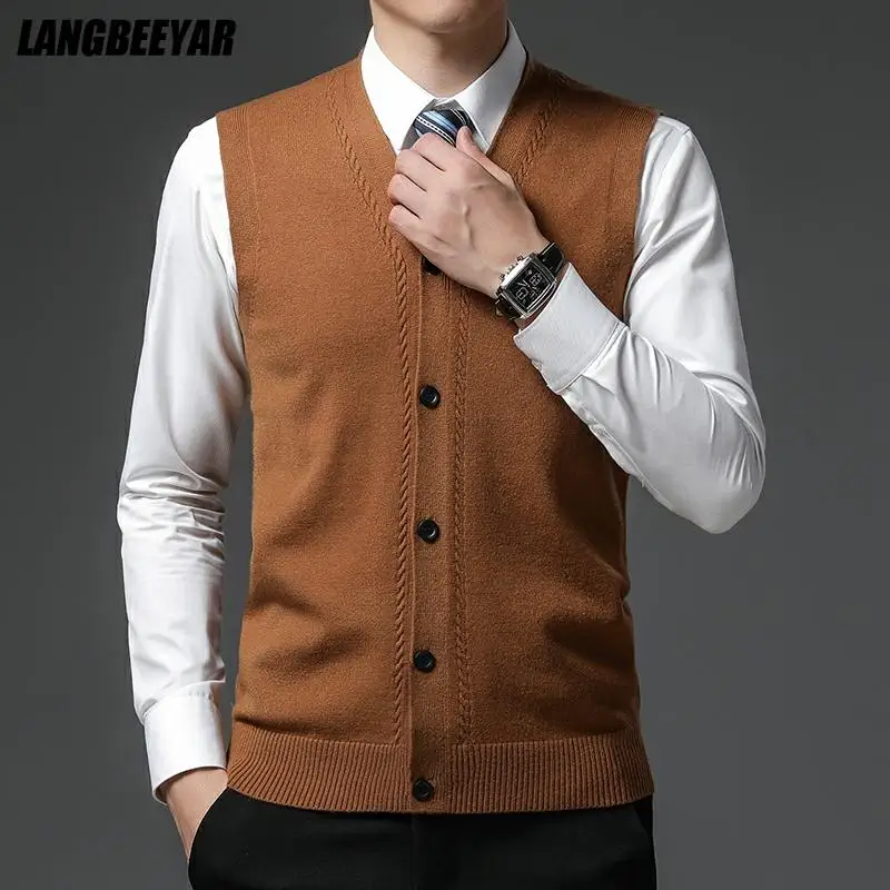 Level 4 Anti-pilling Pleuche Winter V Neck Knit Cardigan Casual Sweater Vest Sleeveless men sweater vests mens knitted vest