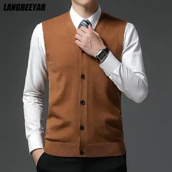 Level 4 Super Anti-pilling Top Grade Pleuche 신제품 겨울 v넥 패션 브랜드 니트 가디건, 캐주얼 프레피 스웨터 조끼 민소매